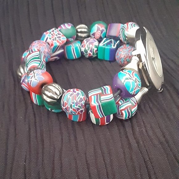 Geneva watch & boho beaded stretch  bracelet band - Picture 3 of 6